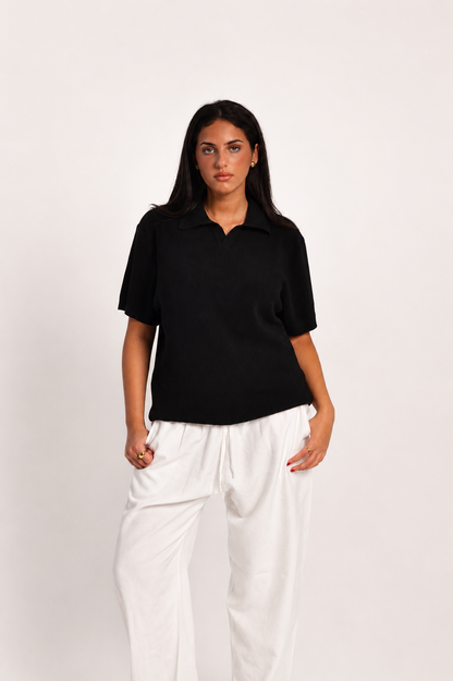 Women's Black Knit Polo