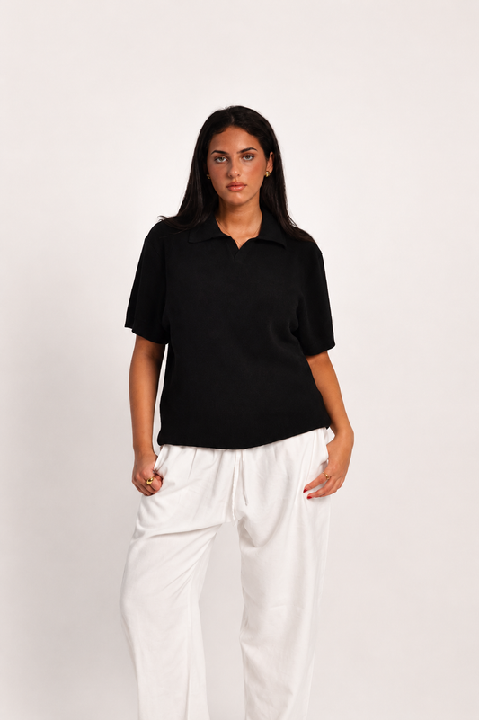 Women's Black Knit Polo