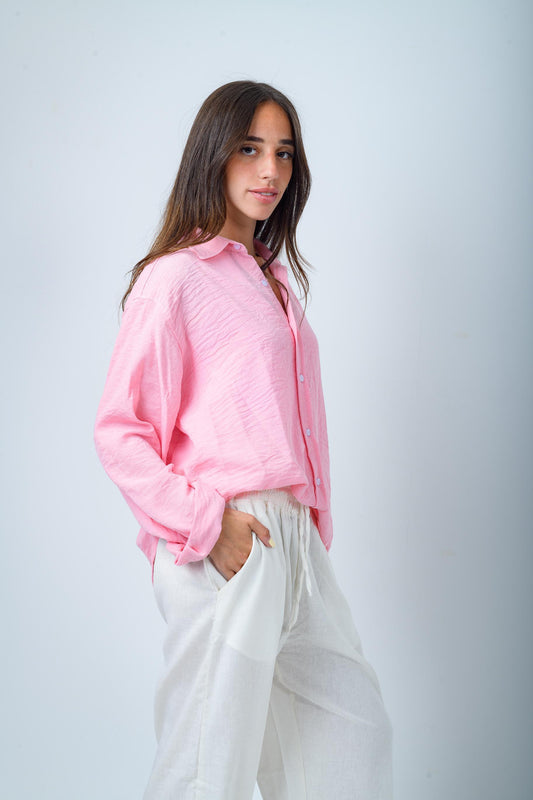 Women's Pink Linen Shirt